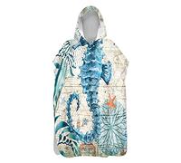 DOTBUY Hooded Poncho Towel for Kids Adults Changing Robe - 3D Dolphin Printed Microfiber Quick Dry Lightweight Men Women Beach Swim Surf Poncho (Retro Seahorse,80x145cm)
