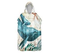 DOTBUY Hooded Poncho Towel for Kids Adults Changing Robe - 3D Dolphin Printed Microfiber Quick Dry Lightweight Men Women Beach Swim Surf Poncho (Retro Dolphin,60x110cm)