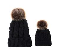 DOTBUY Mom and Baby Knitted Hat, Autumn and Winter Family Matching Cap Cute New Toddlers Baby Mother&Baby Outside Keep Warm Hat (Black)