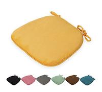DOTBUY Mustard Yellow Velvet Chair Cushions with Ties & Zipper, Non-Slip Seat Pads for Dining, Garden & Office Chairs, Removable Covers, Ideal for Indoor & Outdoor Use (43x41x35cm)