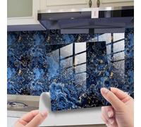 DOTBUY-SHOP 10 Pieces Marble Texture Tile Stickers,Peel and Stick Wall Panels, Waterproof Kitchen Bathroom Wall Stickers,PVC Self Adhesive Tiles Stick for Living Room Decor (Navy Blue,15x15cm)