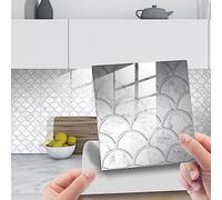 DOTBUY-SHOP 25 PCS Retro Marble Tile Stickers, Peel and Stick Wall Panels, Oil-Proof Waterproof Kitchen Bathroom Wall Stickers, PVC Self Adhesive Tiles Stick for DIY Decor (Gray,15x15cm)