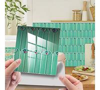 DOTBUY-SHOP 25PCS Peel and Stick Wall Panels, Feather Pattern Tile Stickers, Oil-Proof Waterproof Kitchen Bathroom Wall Stickers, PVC Self Adhesive Tiles Stick for DIY Decor (Aqua,20x20cm)