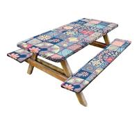 DOTBUY-SHOP 3 Piece Picnic Table Cover Set with Bench Covers, Elastic Edge Fitted Waterproof Tablecloth for 6 Foot Rectangle Outdoor Camping & Patio Tables (Mandala 6)