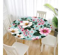 DOTBUY-SHOP 3D Floral Round Tablecloth Waterproof Washable Elastic Edged Fitted Circular Table Cloth Stain Resistant Wipe Clean Table Cover for Dining Kitchen Wedding Party (Pink flowers,100cm)
