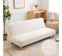 DOTBUY-SHOP Armless Sofa Bed Cover Stretch Jacquard Futon Slipcover Furniture Protector Solid Color Non-slip Universal Fitted Couch Sofa Cover for Folding Sofa Bed (White,S::120-150cm)