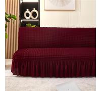 DOTBUY-SHOP Armless Sofa Bed Cover with Skirt, Seersucker Stretch Futon Slipcover Couch Protector Non-slip Universal Sofa Cover for Folding Sofa Bed Without Armrest (Red,2 Seater)