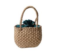 DOTBUY-SHOP Beach Bag for Women, Elegant French Mini Straw Bag Beach Bags with Drawstring, Summer Bags for Women, Straw Woven Handbag for Travel Holiday Shopping Seaside (Coffee Green)