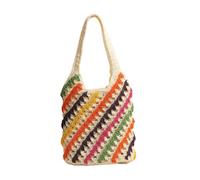 DOTBUY-SHOP Beach Bag for Women, Rainbow Straw Bag Beach Bags with Zip, Summer Bags for Women, Straw Woven Handbag for Travel Holiday Shopping Seaside (White Stripes)