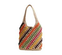 DOTBUY-SHOP Beach Bag for Women, Rainbow Straw Bag Beach Bags with Zip, Summer Bags for Women, Straw Woven Handbag for Travel Holiday Shopping Seaside (Beige Stripes)