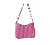 DOTBUY-SHOP Beach Bag for Women, Straw Bag Beach Bags with Zip, Summer Bags for Women, Straw Woven Handbag for Travel Holiday Shopping Seaside (Rose Red)