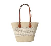 DOTBUY-SHOP Bohemia Beach Bag for Women, Grid Large Straw Bag Beach Bags with Zip, Summer Bags for Women, Straw Woven Handbag for Travel Holiday Shopping Seaside (Beige)