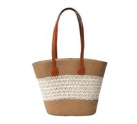 DOTBUY-SHOP Bohemia Beach Bag for Women, Grid Large Straw Bag Beach Bags with Zip, Summer Bags for Women, Straw Woven Handbag for Travel Holiday Shopping Seaside (White)