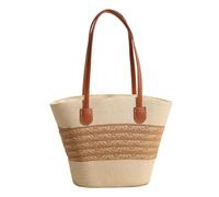 DOTBUY-SHOP Bohemia Beach Bag for Women, Stripe Large Straw Bag Beach Bags with Zip, Summer Bags for Women, Straw Woven Handbag for Travel Holiday Shopping Seaside (Beige)