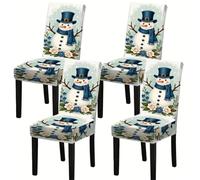 DOTBUY-SHOP Christmas Snowman Chair Covers for Dining Chairs Set of 4, Xmas Christmas Printing Dining Chair Covers Stretch Washable Slipcovers for Party Holiday Home Decor (Blue,4 Piece)