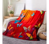 DOTBUY-SHOP Elegant Single/Double/King Size Flannel Blanket, Butterfly Pattern Winter Fleece Blanket, Throws for Sofa Beds, Cozy Fluffy Sofa Throw, Bedding for Bedroom Couch (Red,130x150cm)