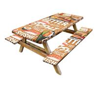 DOTBUY-SHOP Fitted Picnic Tablecloth with 2 Bench Covers, 3 Piece Set for 6 Foot Rectangular Trestle Tables, Waterproof Elasticated Outdoor Table Cover for Camping, Party (Sushi)
