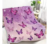 DOTBUY-SHOP Flannel Blanket Soft Throw Blanket, Butterfly Print Blankets and Throws, Flannel Warm Throw fit all Season, Flannel Blankets for Sofas, Bed, Travel (100x130cm,Purple Butterfly)