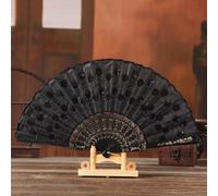 DOTBUY-SHOP Folding Hand Fan, Folding Fan Handheld Chinese Style Handfan Foldable Sequin Design for Wall Decoration Party Birthday Festival Gift Dancing Cosplay Wedding Props (Black,4 Pack)