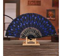 DOTBUY-SHOP Folding Hand Fan, Folding Fan Handheld Chinese Style Handfan Foldable Sequin Design for Wall Decoration Party Birthday Festival Gift Dancing Cosplay Wedding Props (Dark Blue,6 Pack)