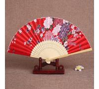 DOTBUY-SHOP Folding Hand Fan, Folding Fan Handheld Satin Cloth + Bamboo Chinese Style Handfan Foldable for Wall Decoration Party Festival Gift Dancing Wedding Props (2 Pack,Red)