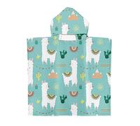 DOTBUY-SHOP Hooded Poncho Towel for Kids, Cute Alpaca Print Soft Absorbent Microfiber Bath Towel, Swimming Pool Beach Changing Robe for Boys Girls, Bathrobe 2-7 Years old (Cactus. Green,65x75cm)