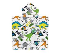 DOTBUY-SHOP Hooded Towel Poncho for Kids Cartoon Dinosaur Print Microfiber Bath Towel, Children Changing Robe Beach Swimming Towels Soft Absorbent Bathrobe for Girls Boys (Astronaut,65x75cm)