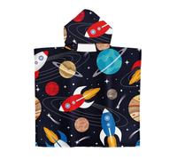 DOTBUY-SHOP Hooded Towel Poncho for Kids, Outer Space Planet Printed Bath Towel for Boys Girls Children Changing Clothes Soft Microfiber Beach Towels Absorbent Bathrobe (65x75cm,Style F)