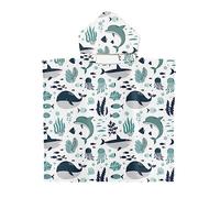 DOTBUY-SHOP Kids Hooded Poncho Towel Sea Animals Series Microfiber Beach Towels, Changing Robe Towel Soft Absorbent Bathrobe Bath Towel for Boys Girls 2-7 Years old (65x75cm,Little Dolphin)