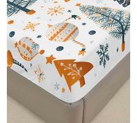 DOTBUY-SHOP King Size Fitted Sheets,3D Christmas House Tree Double Fitted Sheet, Bed Sheets Extra Deep Pocket 30 cm Microfiber Brushed Double Bed Sheet Soft & Comfortable (King,Christmas Tree)