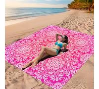 DOTBUY-SHOP Large Beach Blanket, 3D Mandala Waterproof Picnic Blanket Portable Foldable Tent Carpet, Beach Mat with 4 Stakes Sandproof Camping Blanket for Outdoors (Dark Pink,150x150cm)