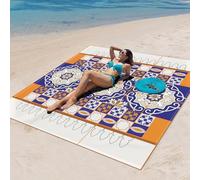 DOTBUY-SHOP Large Beach Blanket, Waterproof Picnic Blanket Portable Foldable Tent Carpet, Beach Mat with 4 Stakes, Sandproof Camping Blanket for Outdoors, Camping (Bohemia 6,200x200cm)
