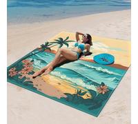 DOTBUY-SHOP Large Beach Blanket, Waterproof Picnic Blanket Portable Foldable Tent Carpet, Beach Mat with 4 Stakes, Sandproof Camping Blanket for Outdoors, Camping (Beach 4,200x200cm)