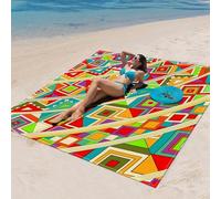 DOTBUY-SHOP Large Beach Blanket, Waterproof Picnic Blanket Portable Foldable Tent Carpet, Beach Mat with 4 Stakes, Sandproof Camping Blanket for Outdoors, Camping (Bohemia 8,200x200cm)
