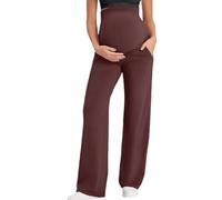 DOTBUY-SHOP Maternity Trousers, Stretchy Pregnancy Pants for Women Maternity Pants Lounge Wide Leg Work, Comfortable Joggers with Pockets for Pregnancy (Burgundy,L)