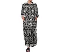 DOTBUY-SHOP Men's Muslim Robe Islamic Thobe Long Sleeve Kaftan Abaya Middle East Dubai Loose Casual Ethnic Clothing Jalabiya Gown Shirt for Men Black