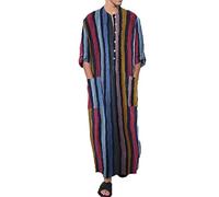 DOTBUY-SHOP Men's Muslim Robe Islamic Thobe Long Sleeve Kaftan Abaya Middle East Dubai Loose Casual Ethnic Clothing Jalabiya Gown Shirt for Men Red