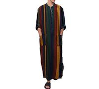 DOTBUY-SHOP Men's Muslim Robe Islamic Thobe Long Sleeve Kaftan Abaya Middle East Dubai Loose Casual Ethnic Clothing Jalabiya Gown Shirt for Men Yellow