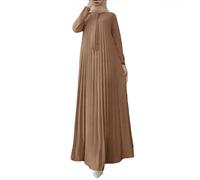 DOTBUY-SHOP Muslim Dresses for Women, Elegant Long Sleeve Casual Solid Color Maxi Robe Islamic Kaftan Dubai Abaya Gown Loose Moroccan Caftan Soft Round Neck Plus Size Traditional Clothing Khaki
