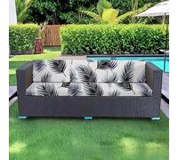 DOTBUY-SHOP Outdoor Sofa Seat Covers, Leaf Print Sofa Seat Cushion Fitted Covers Stretch with Elastic Band, 1/2/3 Seater Dustproof Couch Slipcover for Patio Garden (Black Leaf,M 100-125cm)