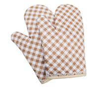 DOTBUY-SHOP Oven Gloves Heat Resistant Non Slip Oven Mitts Barbecue Microwave Gauntlet for Home Kitchen Pot Holder Grilling Cooking Baking BBQ (2pcs,Khaki Checker)