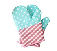 DOTBUY-SHOP Oven Gloves Heat Resistant Non Slip Oven Mitts Barbecue Microwave Gauntlet for Home Kitchen Pot Holder Grilling Cooking Baking BBQ (2pcs,Blue dots)