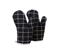 DOTBUY-SHOP Oven Gloves Heat Resistant Non Slip Oven Mitts Barbecue Microwave Gauntlet for Home Kitchen Pot Holder Grilling Cooking Baking BBQ (2pcs,Black Grid)