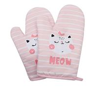 DOTBUY-SHOP Oven Gloves Heat Resistant Non Slip Oven Mitts Barbecue Microwave Gauntlet for Home Kitchen Pot Holder Grilling Cooking Baking BBQ (2pcs,Pink Kitten)