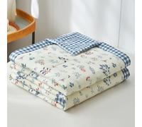 DOTBUY-SHOP Quilted Bedspreads, 100% Cotton Quilt Bed Throws Soft Filling Duvet Super King Single Double Size Boys Girls Children's Bed Quilted Throw for All Season (A cream B blue,150x200cm)