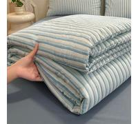 DOTBUY-SHOP Quilted Bedspreads, 2025 Plaid/Stripes Prints Quilt Bed Throws Cotton Filling Duvet Super King Single Double Size Children's Bed Quilted Throw for All Season (Cyan White,200x230)
