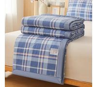 DOTBUY-SHOP Quilted Bedspreads, Plaid Pattern Quilt Bed Throws Cotton Filling Duvet Super King Single Double Size Children's Bed Quilted Throw for All Season (Blue,110×150cm)