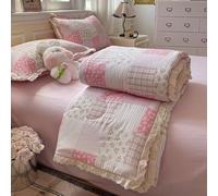DOTBUY-SHOP Quilted Bedspreads, Quilt Bed Throws 100% Cotton, Reversible Print Design Quilted Throw for Single, Double, Super King, Children's Bed, All Season (Pink Patchwork,200x230cm)
