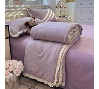 DOTBUY-SHOP Quilted Bedspreads, Quilt Bed Throws 100% Cotton, Reversible Print Design Quilted Throw for Single, Double, Super King, Children's Bed, All Season (Purple Bow,150x200cm)