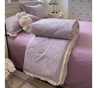 DOTBUY-SHOP Quilted Bedspreads, Quilt Bed Throws 100% Cotton, Reversible Print Design Quilted Throw for Single, Double, Super King, Children's Bed, All Season (Purple Flowers,150x200cm)